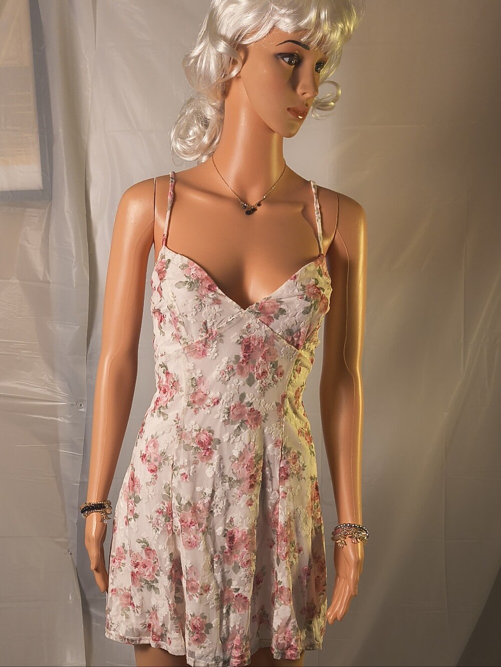 Windsor Weekend Bloom Floral Mesh Skater Dress Ivory Pink NWT Size L
